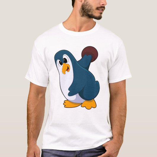ボーリングボールとボーリングのペンギン Tシャツ (正面)