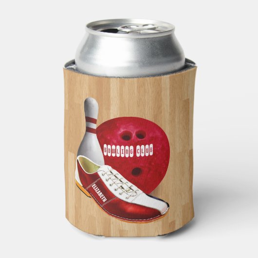 ボーリングボールシューズ及びその名前をカスタムする付きピン 缶クーラー (缶正面)