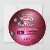 ボーリングボールラウンドレッドバースデーパーティーの招待 招待状 (正面)
