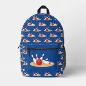 ボーリングボール打撃スキットルパターン プリントバックパック (正面)