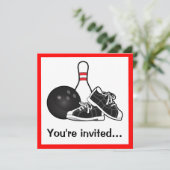 ボーリングボール、靴、ピンアフターゲームパーティー 招待状 (スタンド正面)