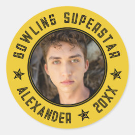 ボーリングモダンスーパースターの黄色の名前の写真日付 ラウンドシール