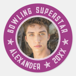 ボーリングモダンスーパースターパープルピンク名写真 ラウンドシール