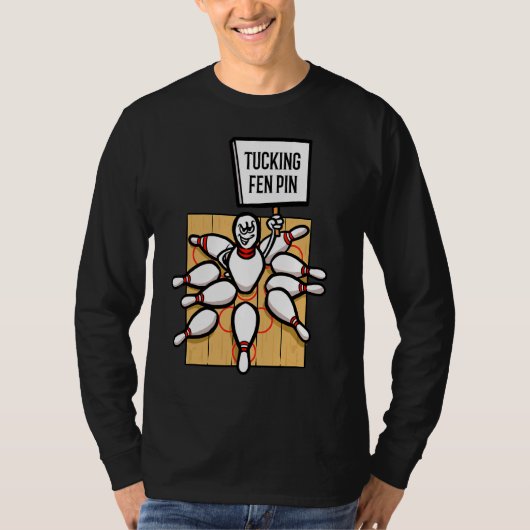 ボーリングラタッキングフェンピンボウリングをする人、 クリケットの投手ボーリング Tシャツ (正面)