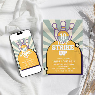 ボーリングレトロ子供の誕生日パーティー 招待状