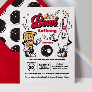 ボーリングヴィンテージ招待状 – 赤 招待状
