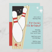 ボーリング主題バースデーパーティ招待状 招待状 (正面/裏面)