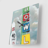 ボーリング場のアートワーク スクエア壁時計 (傾斜)