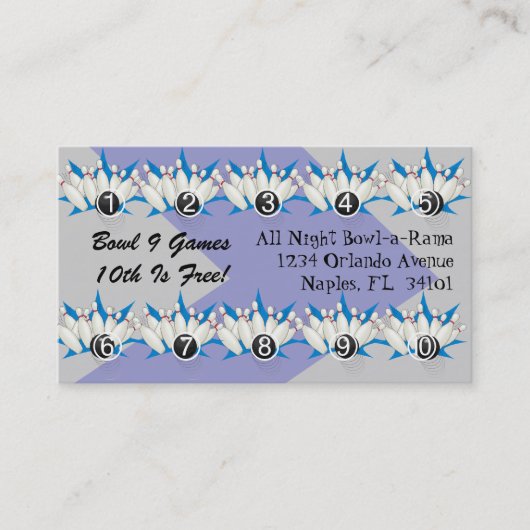 ボーリング場のロイヤリティはビジネスパンチカードに報酬を与えます ロイヤリティカード (正面)