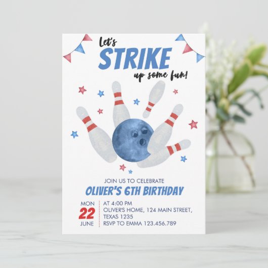 ボーリング少年誕生日招待状いくつかのおもしろいをストライキ 招待状 (スタンド正面)