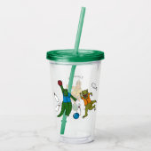 ボーリング恐竜マンガパーソナライズされたボウリングをする人、 クリケットの投手 アクリルタンブラー (裏面)