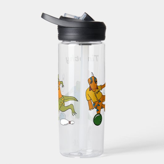 ボーリング恐竜マンガパーソナライズされたボウリングをする人、 クリケットの投手 ウォーターボトル (右面)