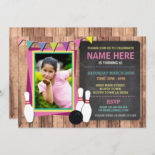 ボーリング招待状フォトボウルチョークボウル招待状 招待状 (正面/裏面)