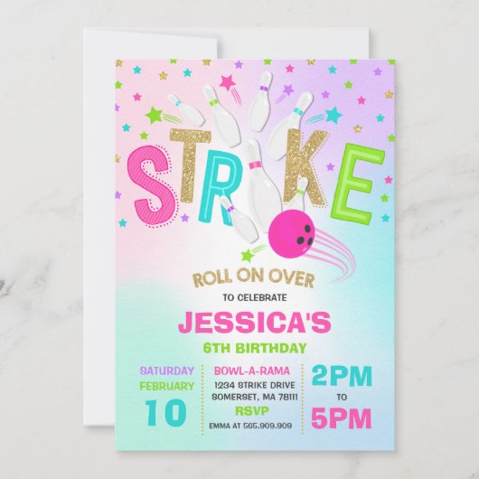 ボーリング招待状ボーリング誕生会ストライキ 招待状 (正面)