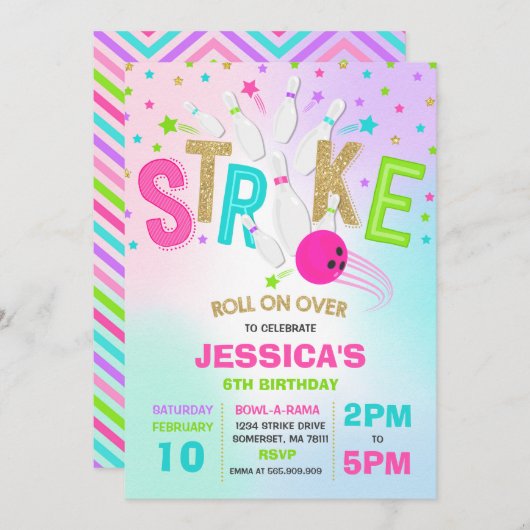 ボーリング招待状ボーリング誕生会ストライキ 招待状 (正面/裏面)