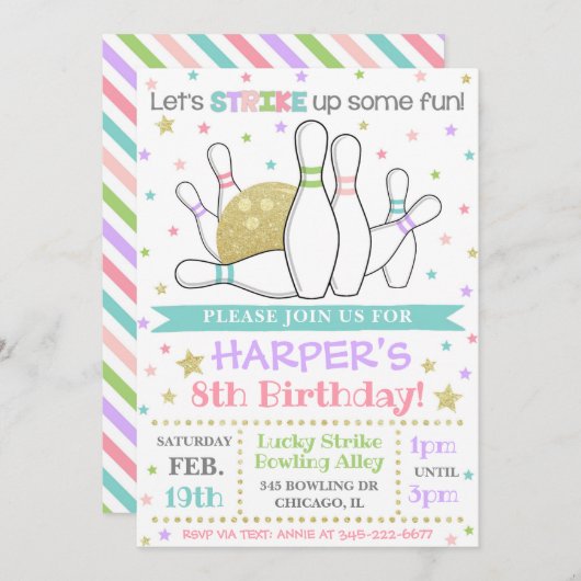 ボーリング招待状ボーリング誕生日招待状 招待状 (正面/裏面)
