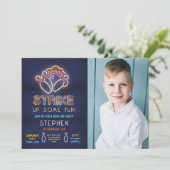 ボーリング招待状誕生会ネオン写真ストライキ 招待状 (スタンド正面)