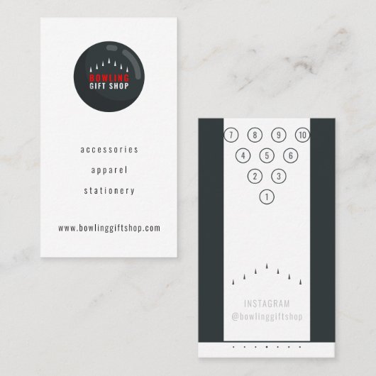 ボーリング業 |ボーリングピン側溝のファウルライン 名刺 (正面/裏面)