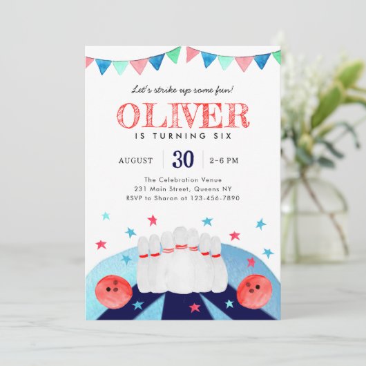 ボーリング男の子の誕生日パーティーいくつかのおもしろい 招待状 (スタンド正面)