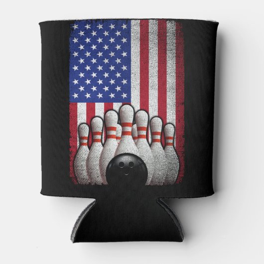 ボーリング米州旗7月4日ボウリングをする人、 クリケットの投手 缶クーラー (正面)