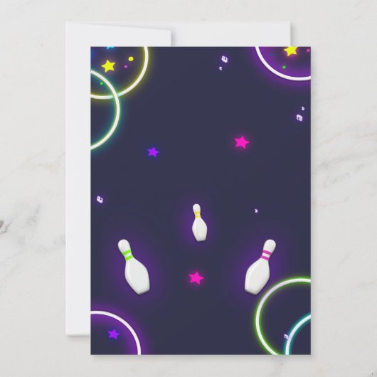 ボーリング誕生日の招待ネオングローパーティー招待状 招待状 (裏面)