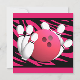 ボーリング誕生日ネオンピンクとゼブラストライプ 招待状
