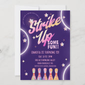 ボーリング誕生日ネオンピンクパーティー 招待状 (正面)