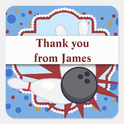 ボーリング誕生日パーティシサンキューステル スクエアシール (正面)