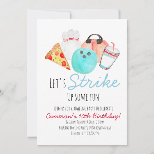 ボーリング誕生日パーティーの子供の招待 招待状 (正面)
