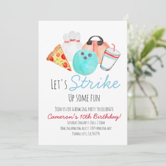 ボーリング誕生日パーティーの子供の招待 招待状 (スタンド正面)