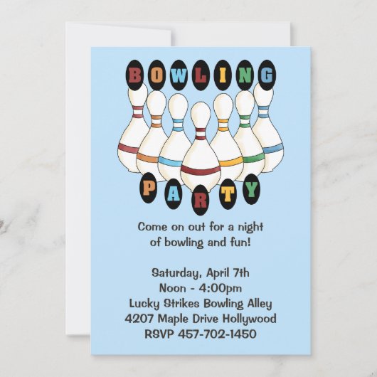 ボーリング誕生日パーティーの招待 招待状 (正面)