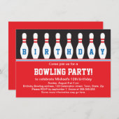 ボーリング誕生日パーティーへの招待(ピン) 招待状 (正面/裏面)