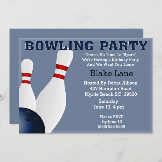 ボーリング誕生日パーティーへの招待 招待状 (正面/裏面)