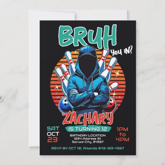 ボーリング誕生日パーティーへの招待 招待状 (正面)