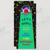 ボーリング誕生日パーティーへの招待 – 挿入/名前/年齢 招待状 (正面/裏面)