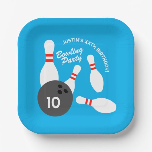 ボーリング誕生日パーティーテーマスクエア紙プレート ペーパープレート (正面)
