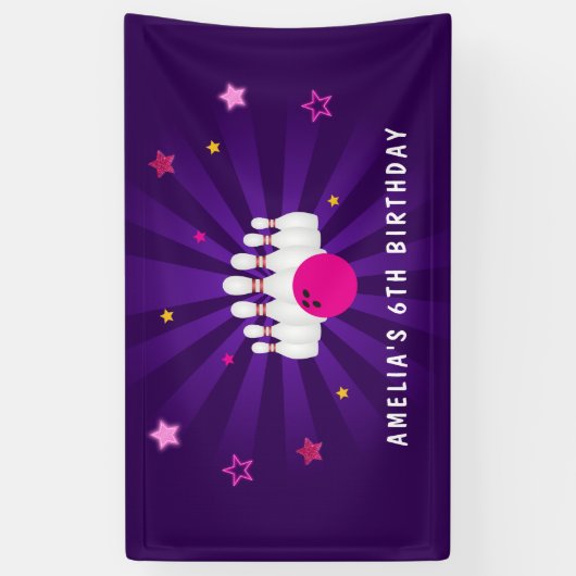 ボーリング誕生日パーティーパープルピンクスターズ 横断幕 (縦)