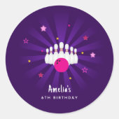 ボーリング誕生日パーティーピンクパープルスターズのお願い ラウンドシール (正面)
