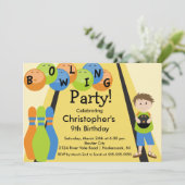 ボーリング誕生日パーティー招待レトロボーイ 招待状 (スタンド正面)