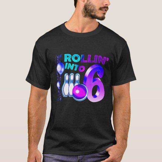 ボーリング誕生日パーティー6thロールへ6歳 tシャツ (正面)