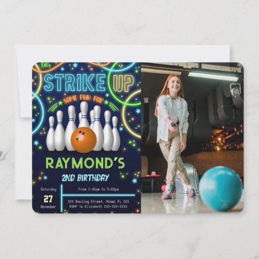 ボーリング誕生日フォト招待状 招待状 (正面)