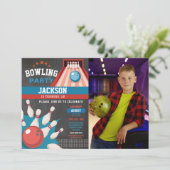ボーリング誕生日ブルーストライクおもしろいボウル少年の写真 招待状 (スタンド正面)