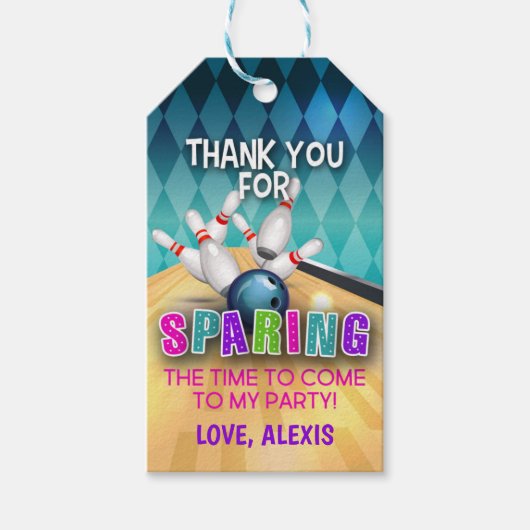 ボーリング誕生日メッセージカード – 少女 ギフトタグ (正面)