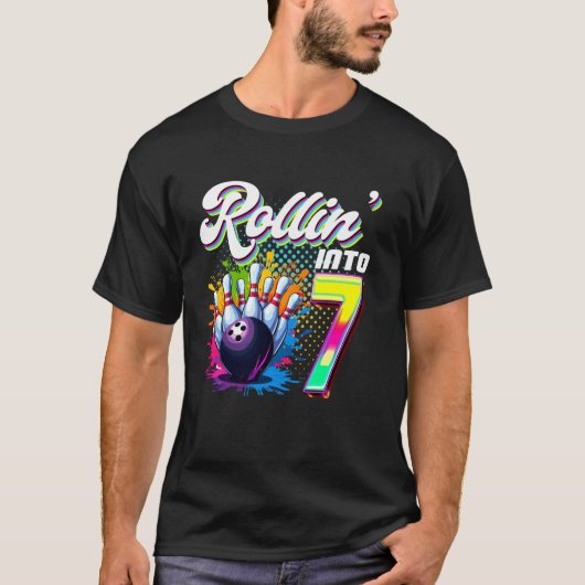 ボーリング誕生日ロールイン7パーティー7誕生日 Tシャツ (正面)