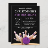ボーリング誕生日招待状の誕生日パーティーパープル 招待状 (正面/裏面)