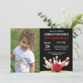 ボーリング誕生日招待状の誕生日パーティーレッド 招待状 (スタンド正面)