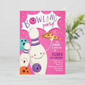 ボーリング誕生日招待状ガールピンクピザストライキ 招待状 (スタンド正面)