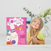 ボーリング誕生日招待状ガールピンクピザストライク 招待状 (スタンド正面)