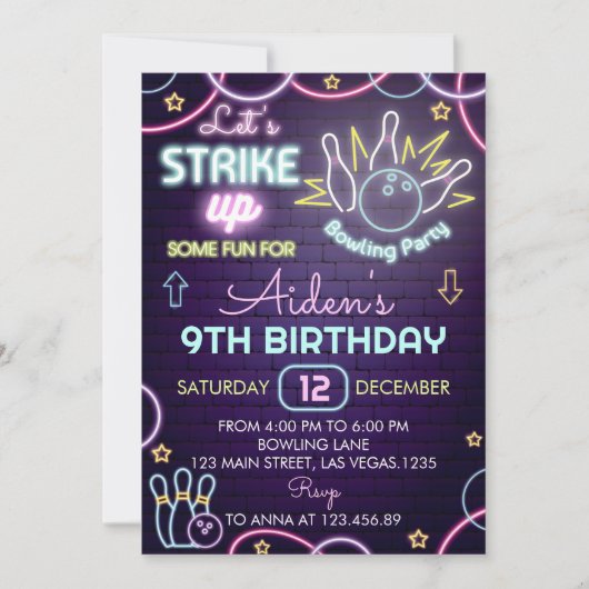 ボーリング誕生日招待状ストライクアップ一部のおもしろい 招待状 (正面)