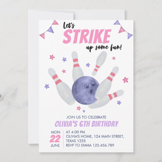 ボーリング誕生日招待状ストライクアップ一部のおもしろい 招待状 (正面)